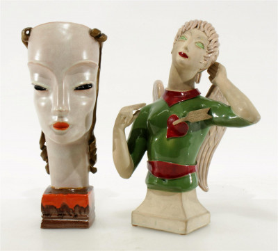 Image for Lot Goldscheider Ceramic Bust & C. Guedez Angel