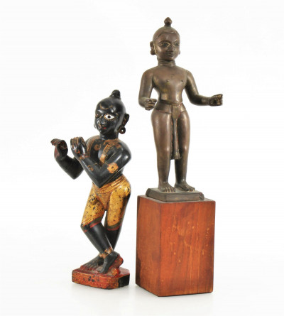 Image for Lot Two Indian Polychromed Stone & Bronze Figures