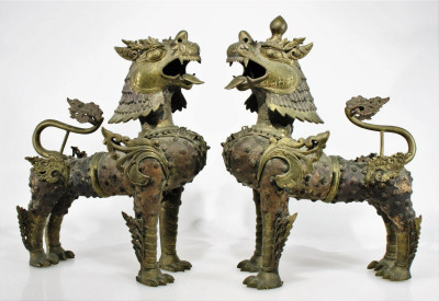 Image for Lot Pair Tibetan Kylin Brass Foo Dogs