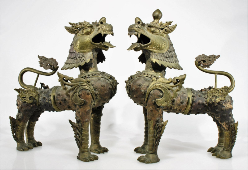 Pair Tibetan Kylin Brass Foo Dogs