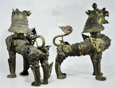 Pair Tibetan Kylin Brass Foo Dogs