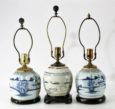 Image for Lot Antique Chinese Porcelain Jar Form Table Lamps