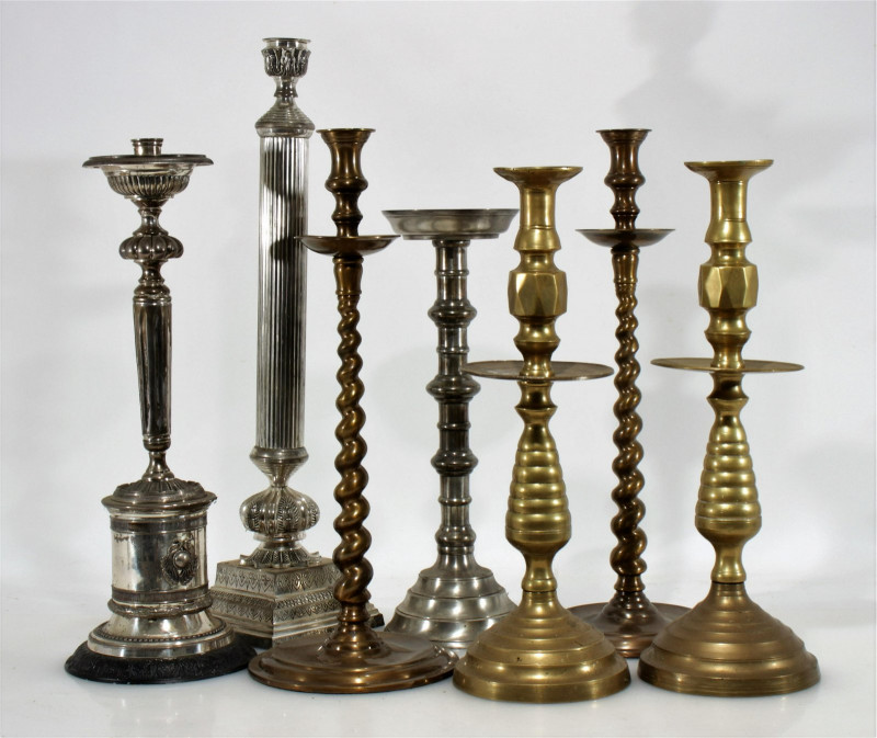 7 Baroque Style Brass & Metal Candlesticks