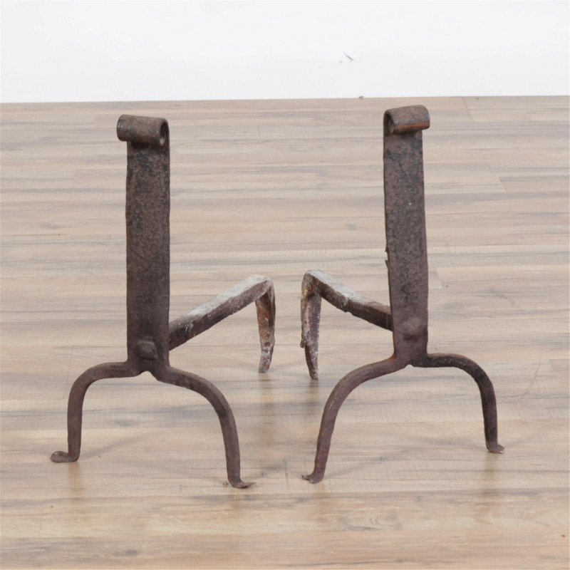 2 Pairs Iron Andirons and Boot Form