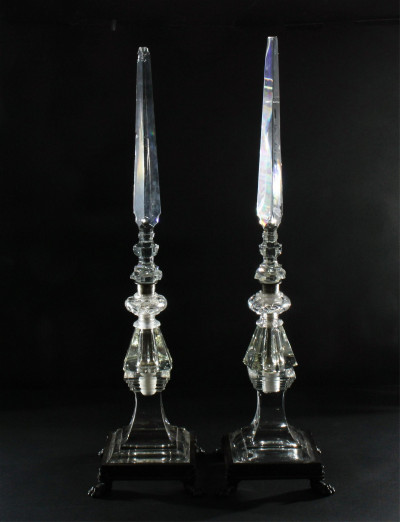 Pair Regency Style Bronze & Glass Obelisks, Luster