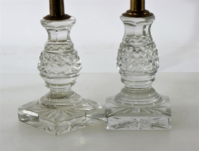 Pair Cut Glass Candlesticks, Oil Lamp, Salts