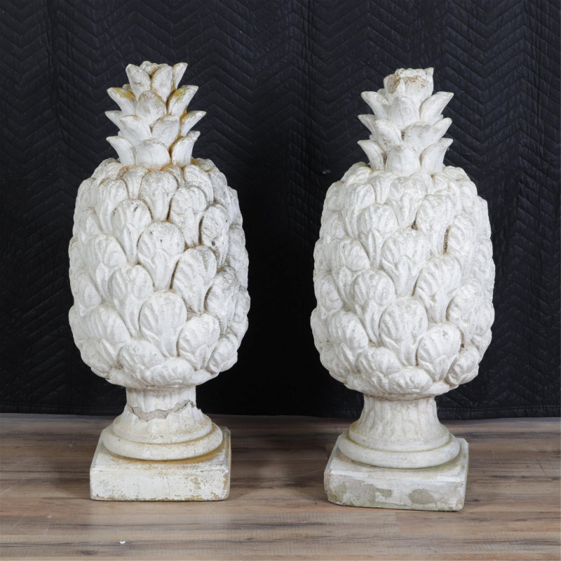 Two Cast Cement Pineapple Garden Ornaments