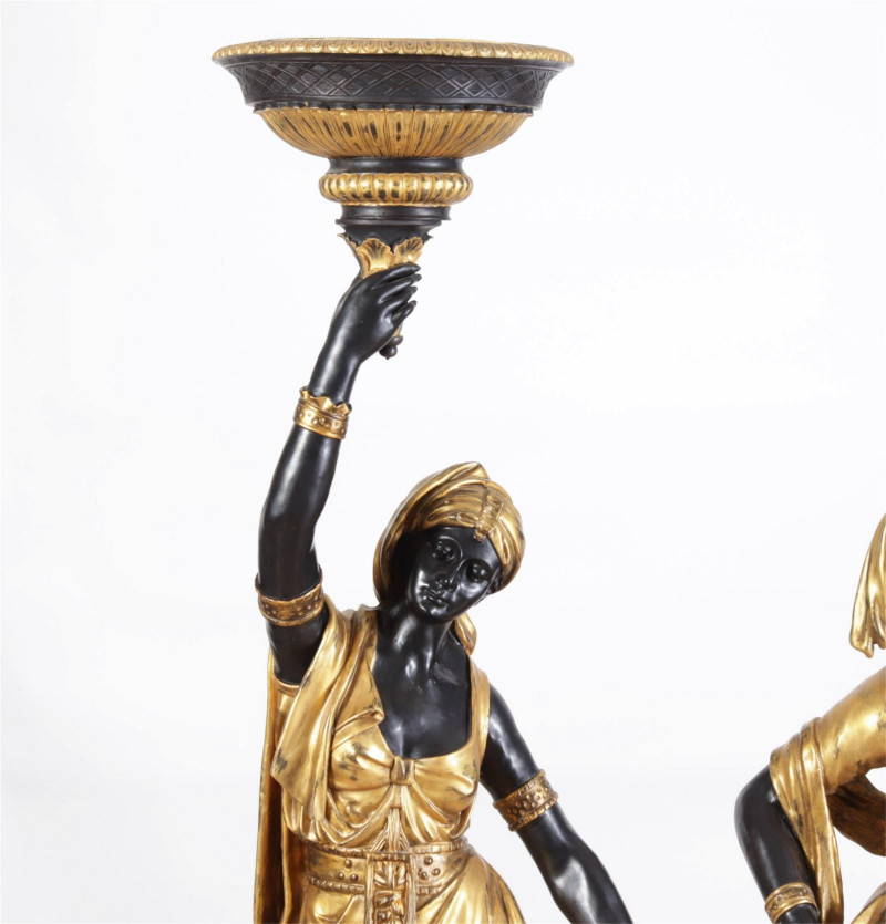 Pair of Bronze Venetian Figures on Marble Stand