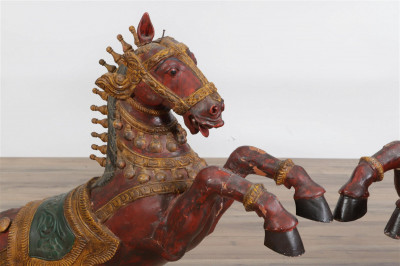 Pair Indian Processional Painted Wooden Horses