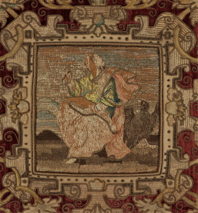 Renaissance Revival Metal & Silk Embroidered Panel