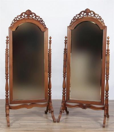 Image for Lot Pair of Victorian Carved Cheval Mirrors