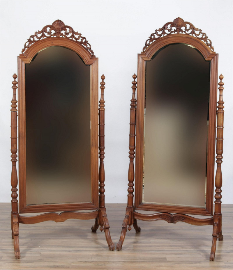 Pair of Victorian Carved Cheval Mirrors