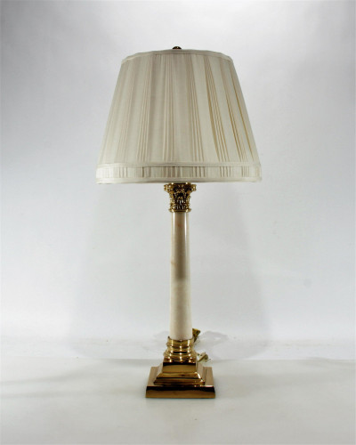 Image for Lot Classical Style Brass & Stone Lamp