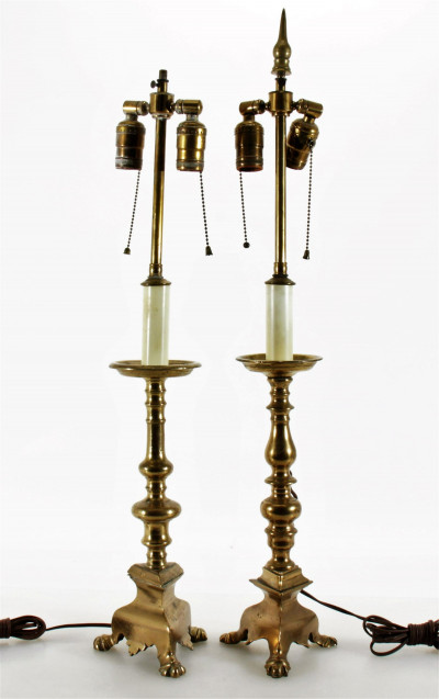 Cast Brass Candlestick Form Table Lamps