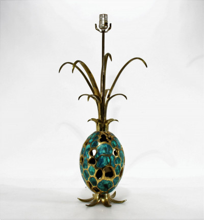 Image for Lot Pepe Mendoza Inlaid Brass Pineapple Lamp, 1965
