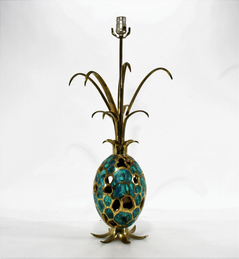 Pepe Mendoza Inlaid Brass Pineapple Lamp, 1965