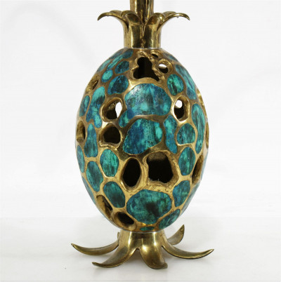 Pepe Mendoza Inlaid Brass Pineapple Lamp, 1965