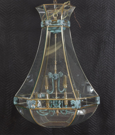 Image for Lot Georgian Style Brass & Metal Lantern/Chandelier