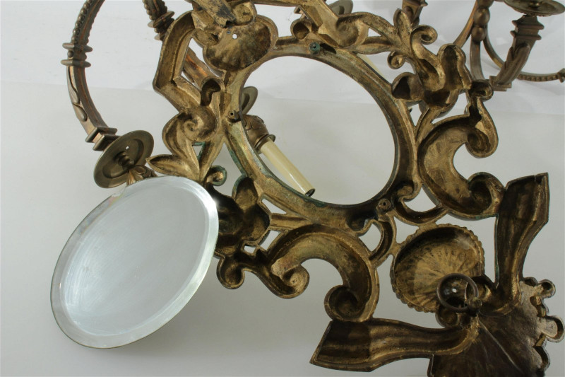 Pair Baroque Revival Brass 3-Light Sconces