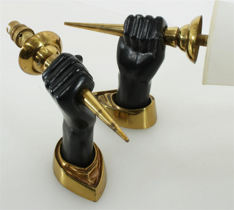 3 Brass and Metal Hand Wall Sconces
