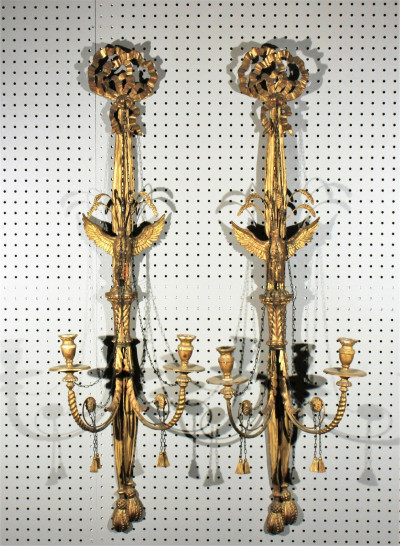 Image for Lot Pair of Italian Gilt Wood and Metal Wall Sconces