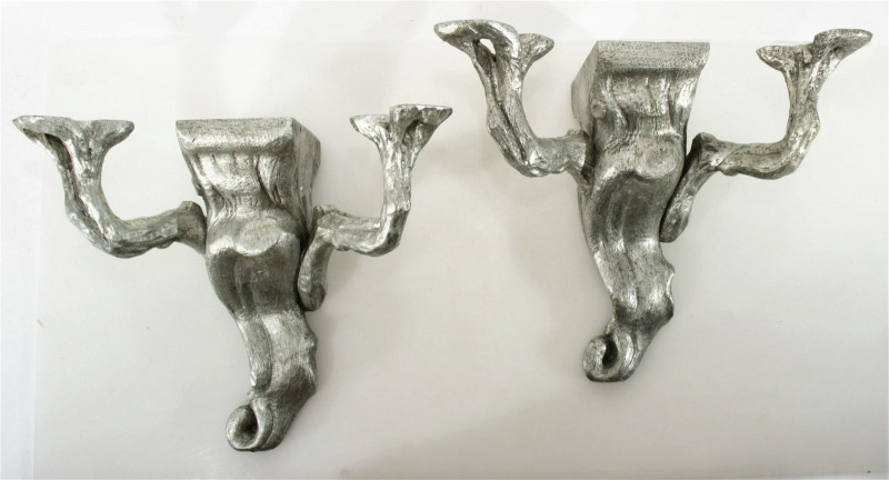Pair Naturalistically Carved Silvered Wall Bracket