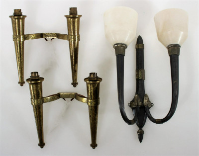 Image for Lot Art Deco Sconce & Pair Galley Freres Sconces