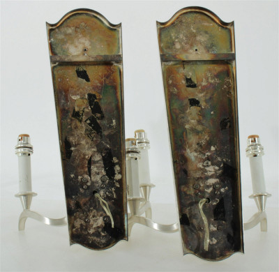 Pair Art Deco Nickel Plated Mirrored Sconces