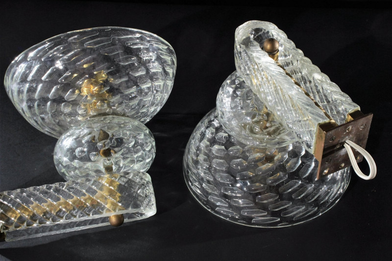 Pair Murano Glass & Brass Sconces, c.1950