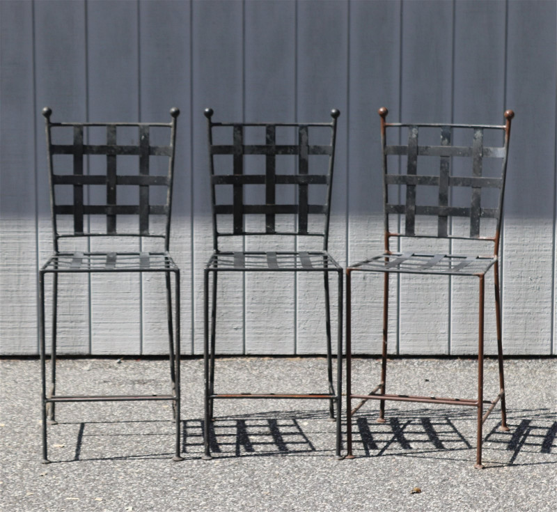 Three Basketweave Metal Counter/Cafe Height Chairs