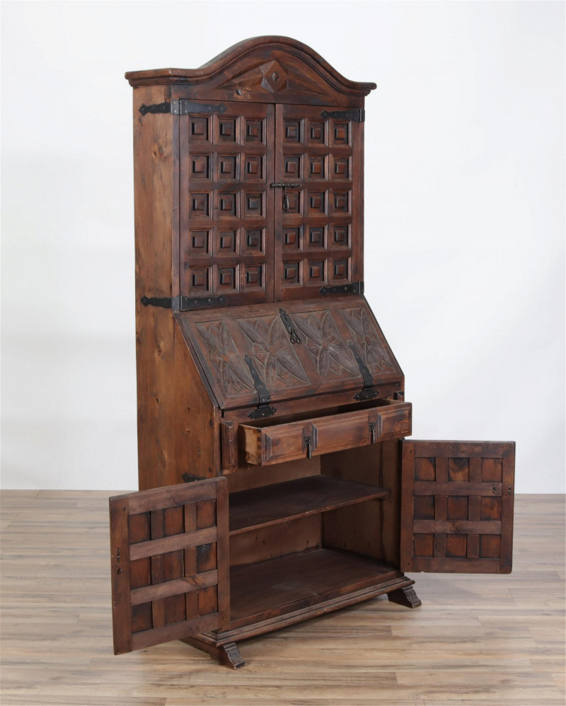 Baroque Style Pine Slant Front Bureau Bookcase