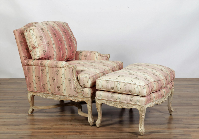 Louis XV Style Cream Painted Berger and Ottoman