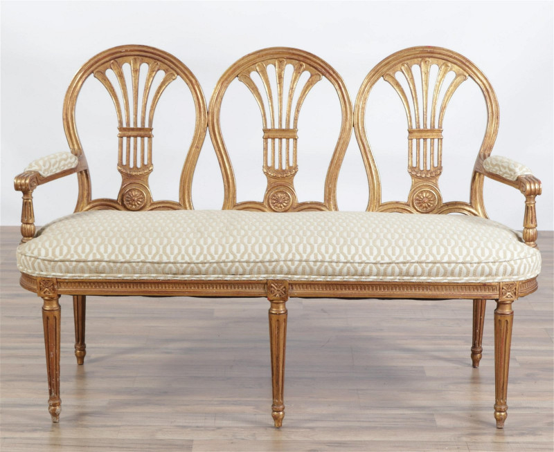 Louis XVI Style Giltwood Triple Chair Back Settee