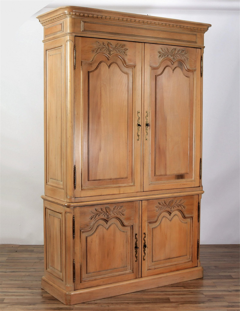 Provincial Pickled Cherry Chest on Cabinet