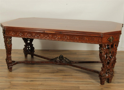 Image for Lot Regency Style Inlaid Mahogany Dining Table