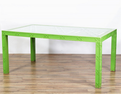 Image for Lot Chippendale Style Green Painted Dining Table