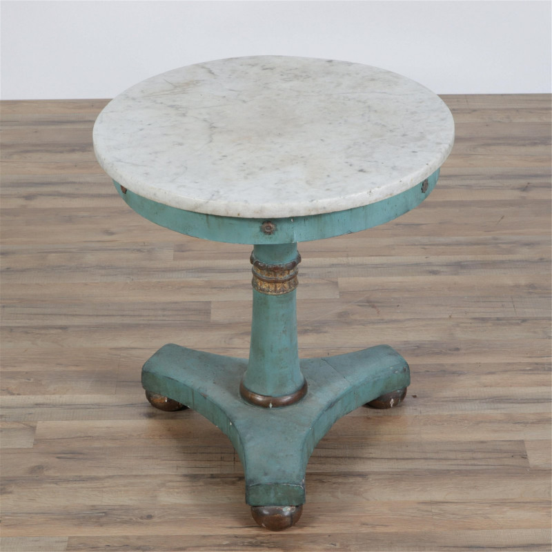 Empire Style Wood and Marble Pedestal Table