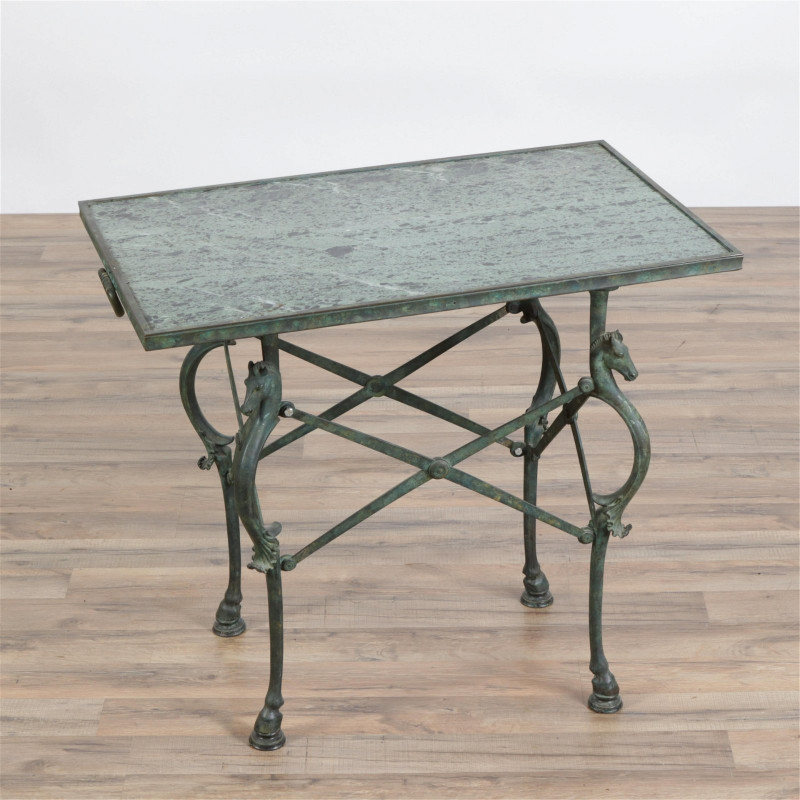 Roman Style Patinated Bronze Table with Marble Top