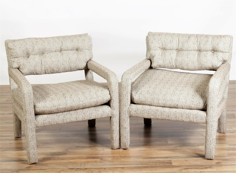 Pair Milo Baughman Style Over Upholstered Chairs