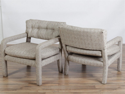 Pair Milo Baughman Style Over Upholstered Chairs