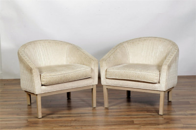 Image for Lot Pair of Mid Century Cream Stained Club Chairs