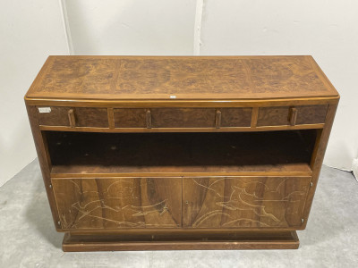 2 Art Deco Wood Sideboards with Hunt Motifs