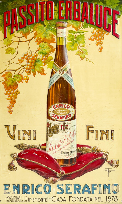 Image for Lot Enrico Serafino Passito Erbaluce Enameled Tin Wine Advertising Sign