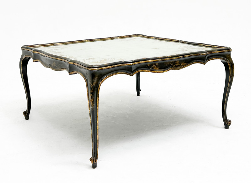Louis XV Style Lacquered Low Table with Eglomise Mirror Top
