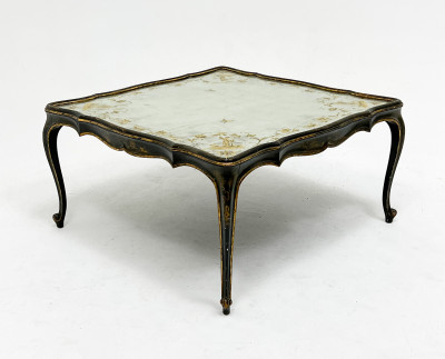 Louis XV Style Lacquered Low Table with Eglomise Mirror Top