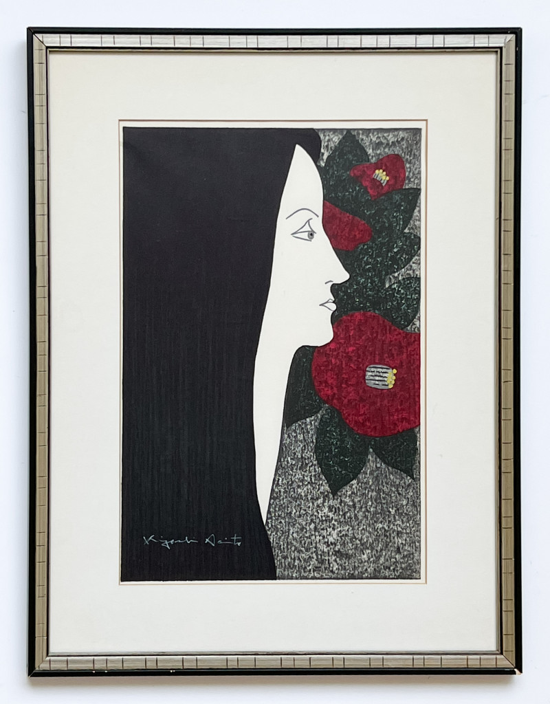 Kiyoshi Saito - Profile of a Woman with Flowers