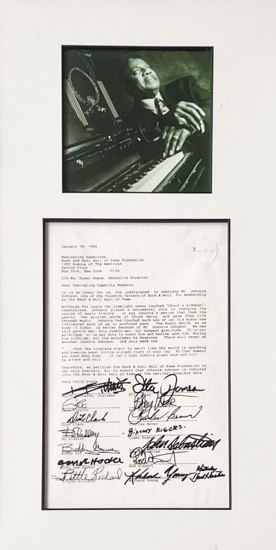 Image for Lot Rock And Roll Hall Of Fame Nomination Letter For Johnnie Johnson