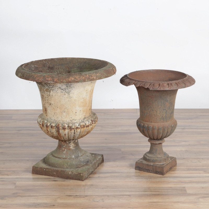 Two Victorian Cast Iron Garden Urns
