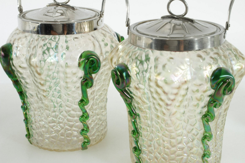 Loetz Iridescent Glass & Metal Biscuit Jars