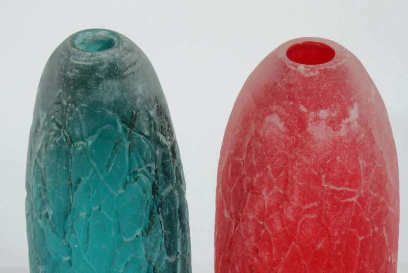 3 Cenedese Frosted & Colored Glass Vases, 1970